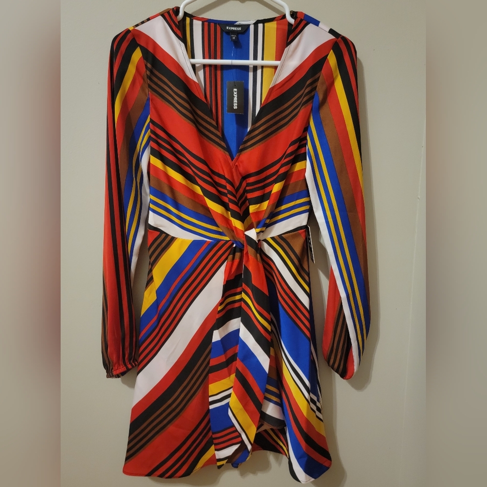 Express Bold Striped Long Sleeve Dress